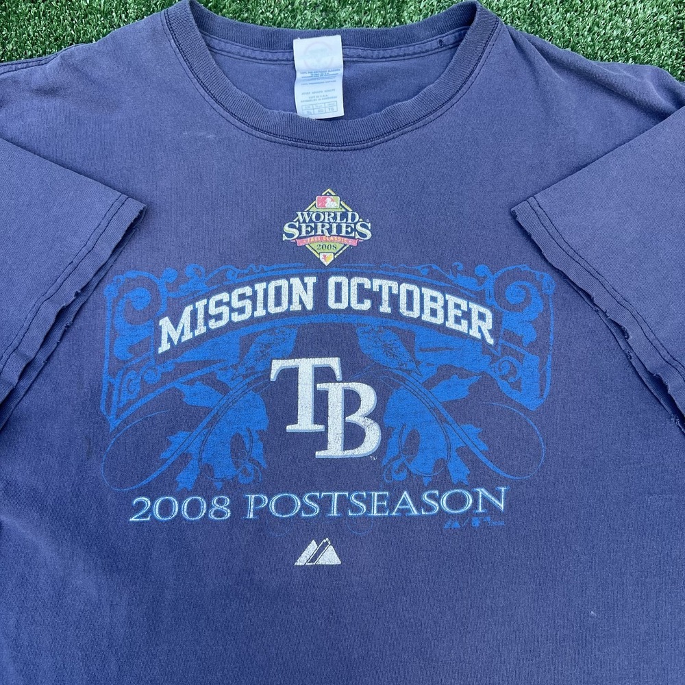 VTG Tampa Bay Rays T-Shirt Mens XL Blue Mission October Faded MLB Sports Y2K